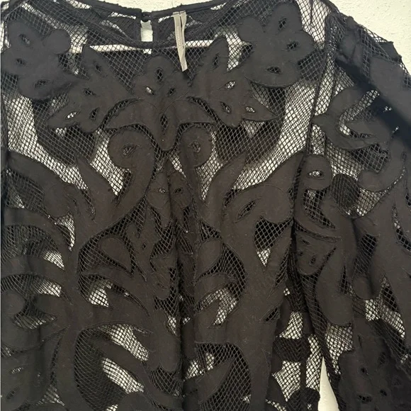Anthropologie Black Lace Appliqué Sheer Blouse - Picture 4 of 7